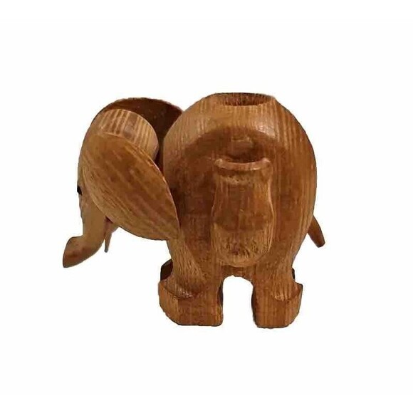 Elephant Toothpick Holders Wood Set of 2 Jungle Safari Animal MCM Boho VTG - Picture 8 of 11